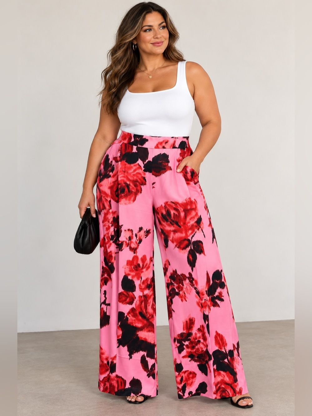 Tuckernuck XXL Pink Red Floral Wide Leg Pants High Rise Dress Trousers